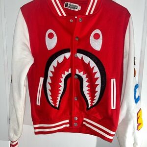 Bape Red and White Shark Bomber Jacket